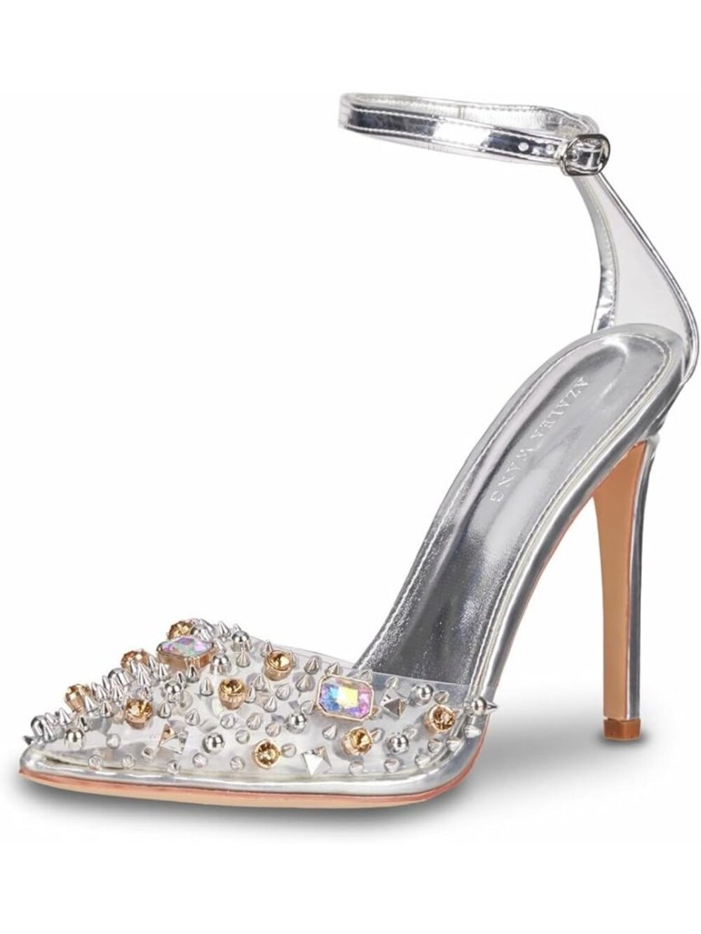 Azalea Wang Popstar Women's 10 Rhinestone Studded Spikes Studs Pump Silver Clear